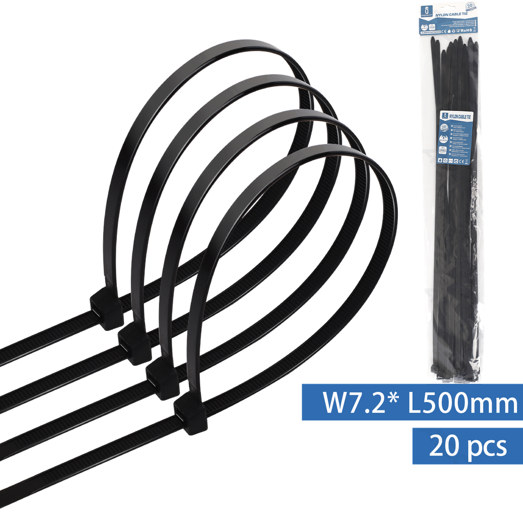 Nylon Kabelbinder(20Stück)W7.2*L500mm Schwarz