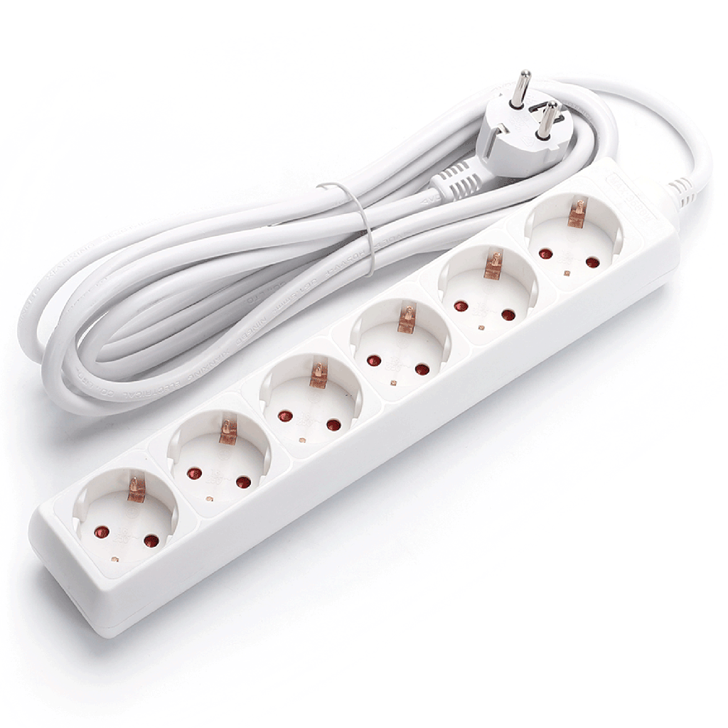 [B20103HJN] Aigostar Duitse 6-voudige stekkerdoos zonder schakelaar 3M 3G1 5mm² wit