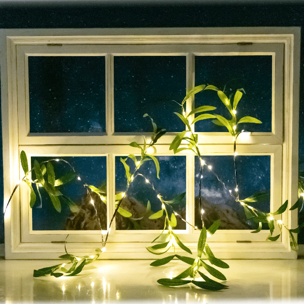 [B1020136Y] Namaakplanten op zonne-energie lijn voetzoeker olijfblad 2m+2m 60LED