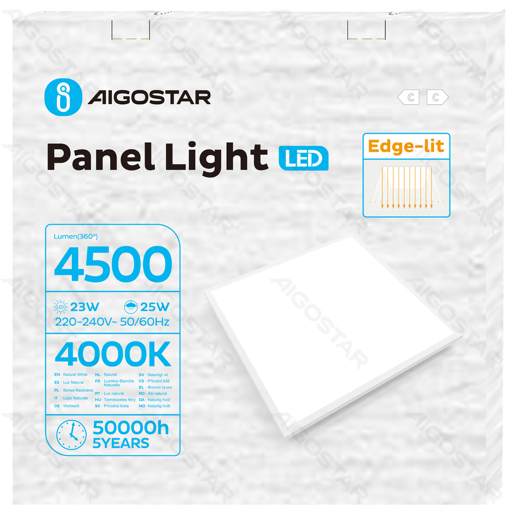 LED edge-lit panel light 25w 4500lm 4000K UGR<19