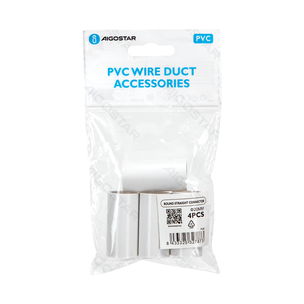 [B20104OD9] Connecteur de Conduit de Fil Rond en PVC Blanc 20mm 4 unités