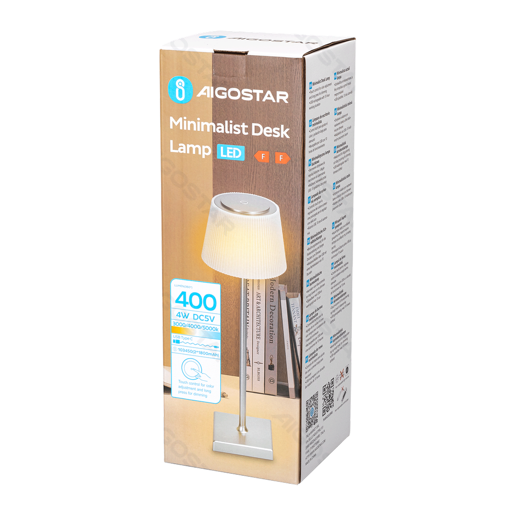 Aigostar Oplaadbare bureaulamp 4W CCT dimbaar met aanraking en verandert van kleur