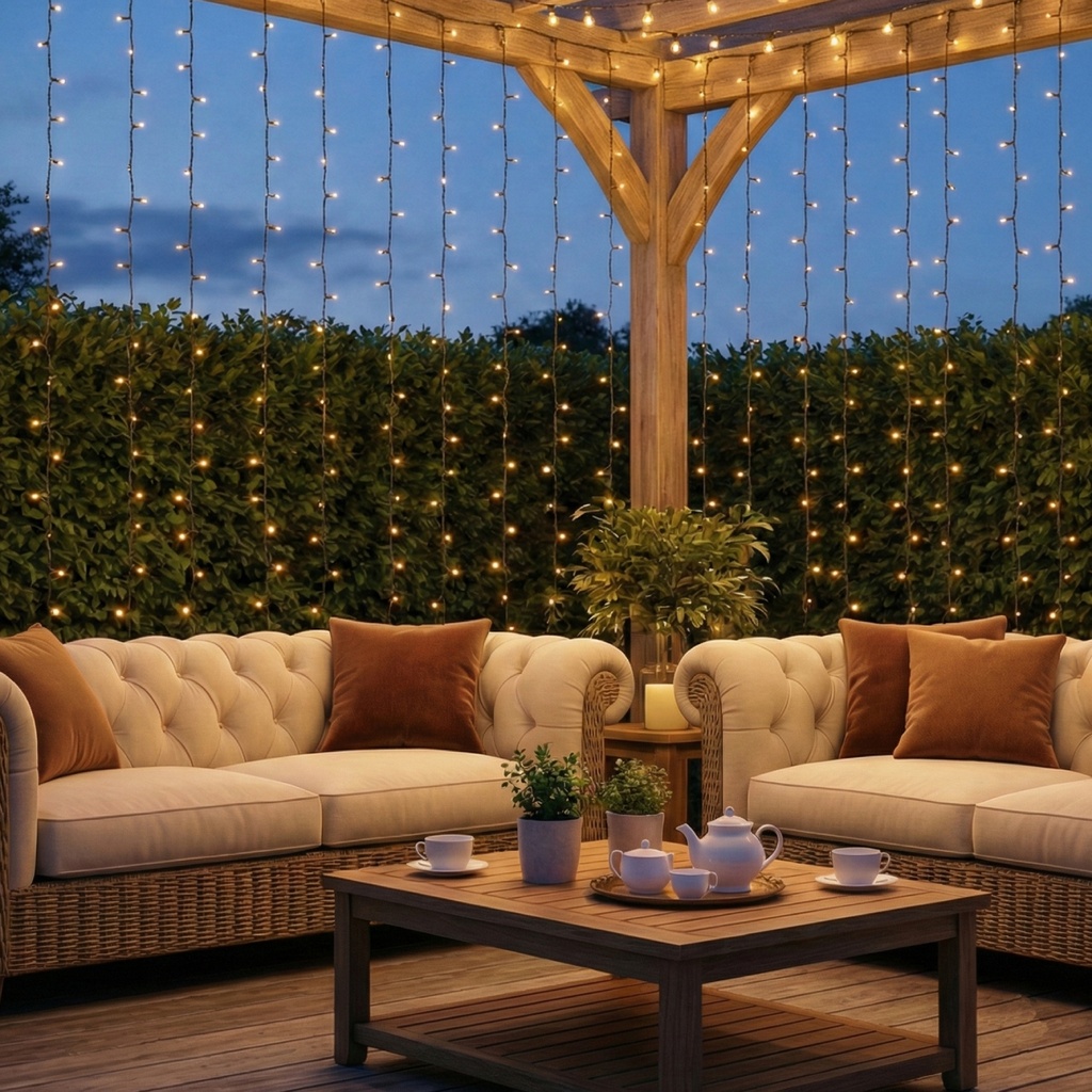 [B10201JF4] Aigostar Gordijn van platte lichtstroken op zonne-energie Warm wit 3m+1m*1m 10 strips