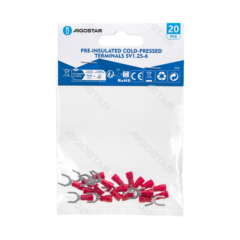 Pre-insulated cold-pressed terminals SV1.25-6 (20 pcs), red