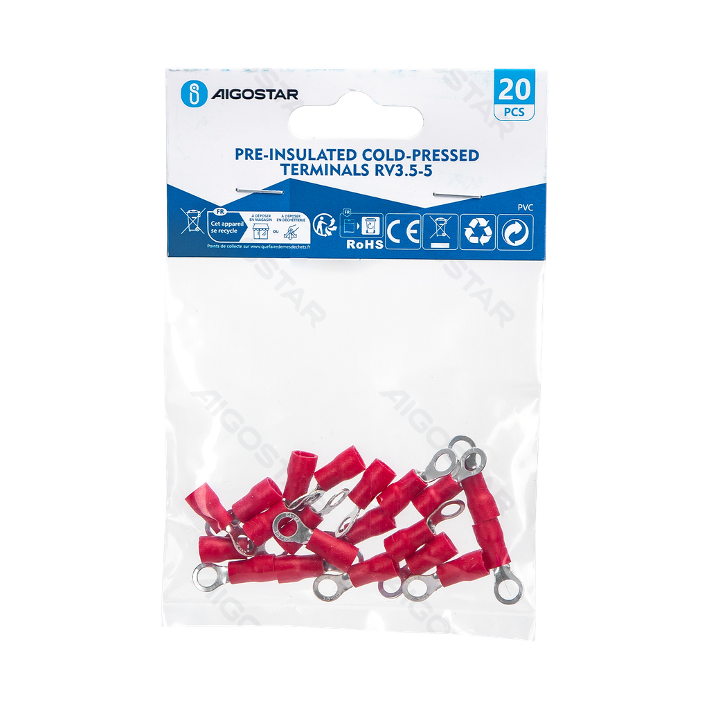 [B20104P4E] Pre-insulated cold-pressed terminals RV3.5-5 (20 pcs), red