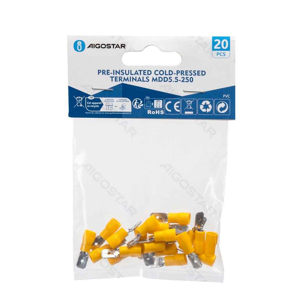 Bornes pré-isolées pressées à froid MDD5.5-250 (20 unités), jaune
