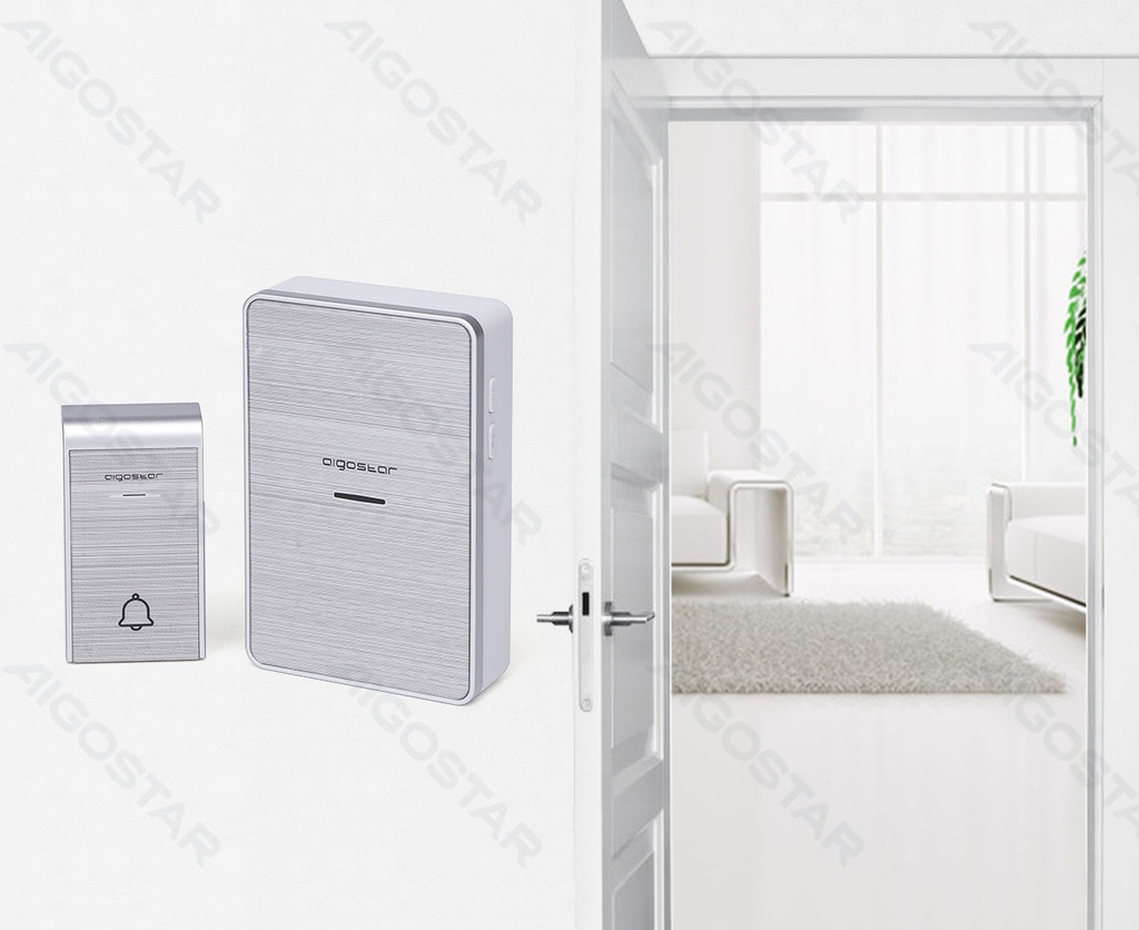 [B20105VKW] Sonnette de Porte Numérique Sans Fil DC (un à deux) Argent
