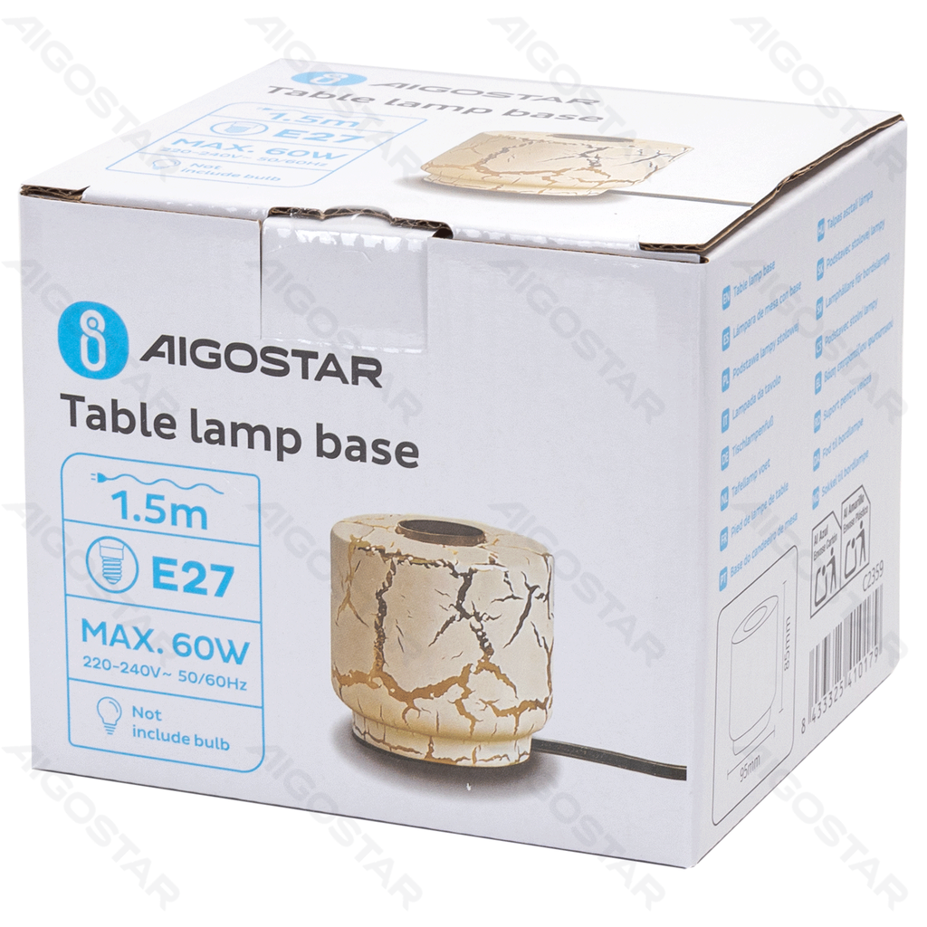 Pied de lampe de table, Ampoule non incluse, E27, Imitation marbre, Colonne