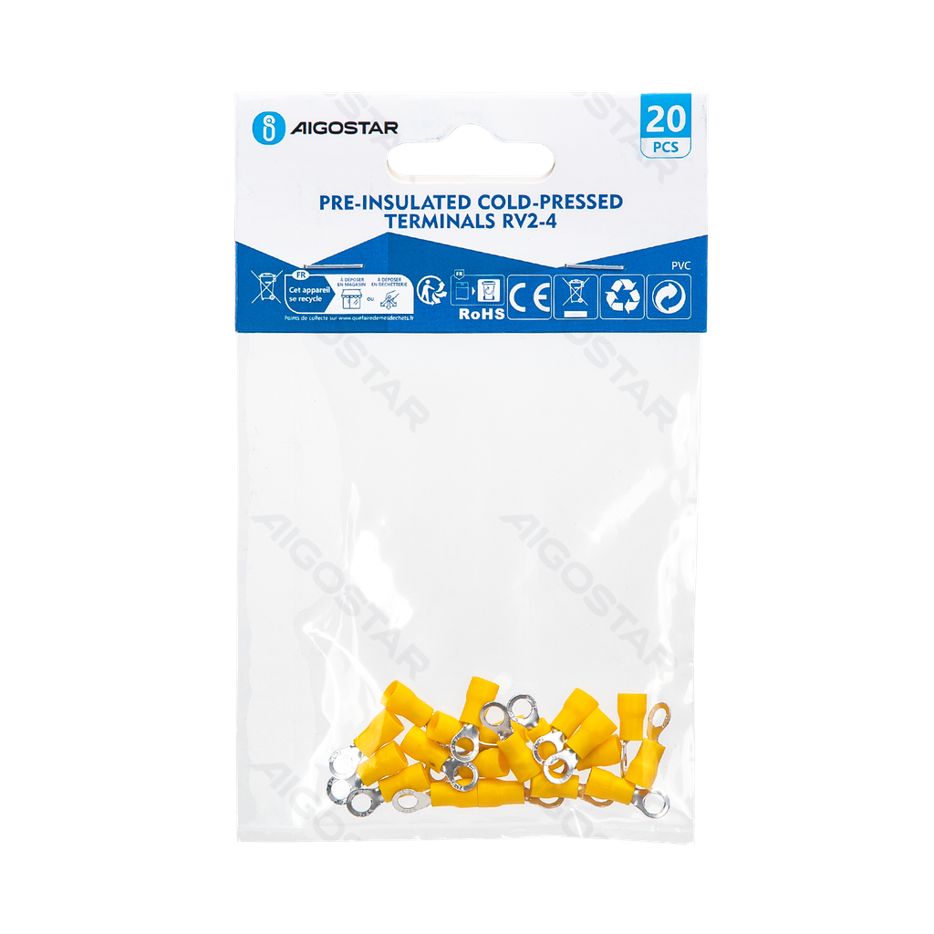 [B20104P4A] Pre-insulated cold-pressed terminals RV2-4 (20 pcs), yellow
