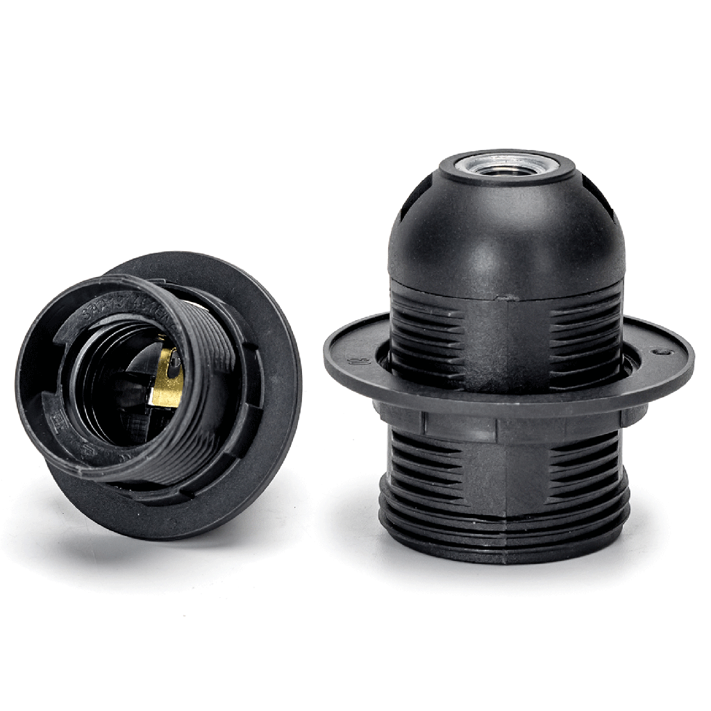 E27 kunststoffen lamphouder met klem volledige draad zwart