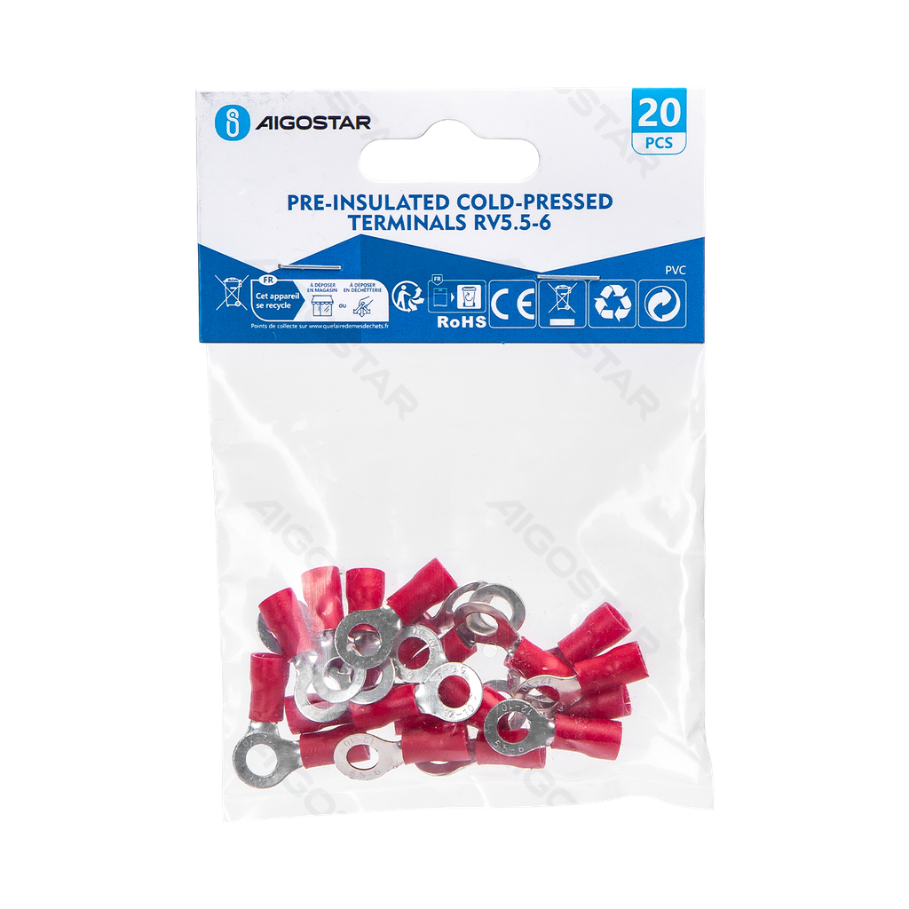 [B20104P4H] Pre-insulated cold-pressed terminals RV5.5-6 (20 pcs), red