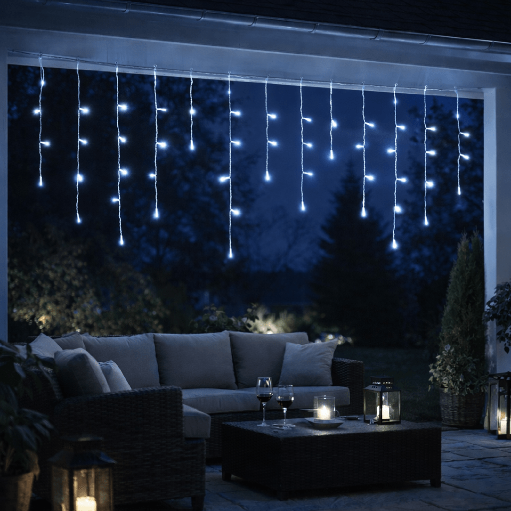 3AA battery icicle (wave) flat string lights, cold white, 10m*0.6m 50 strips ,IP44, Indoor&Outdoor