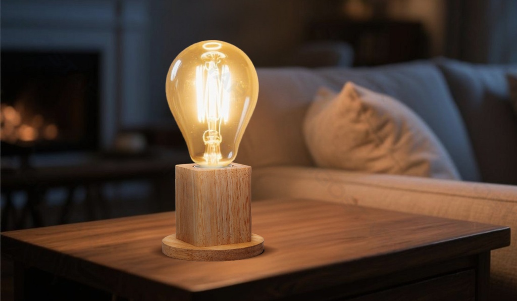 [B103113N7] Lampe de table Wood Cubic Brown E27 (ampoule non fournie)