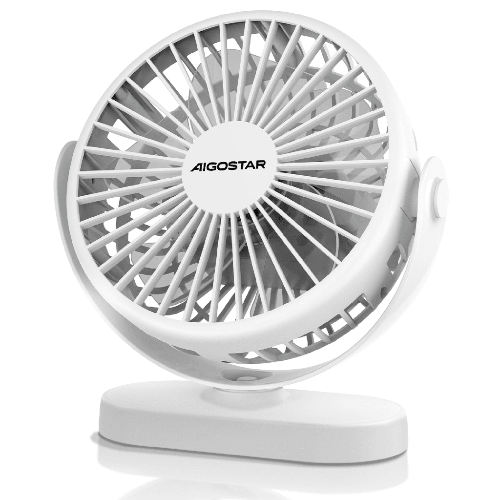 [B30101LTK] Portable Table Fan, 6 Inches, 5 Blades, 3 Speeds, 1500mAh, White