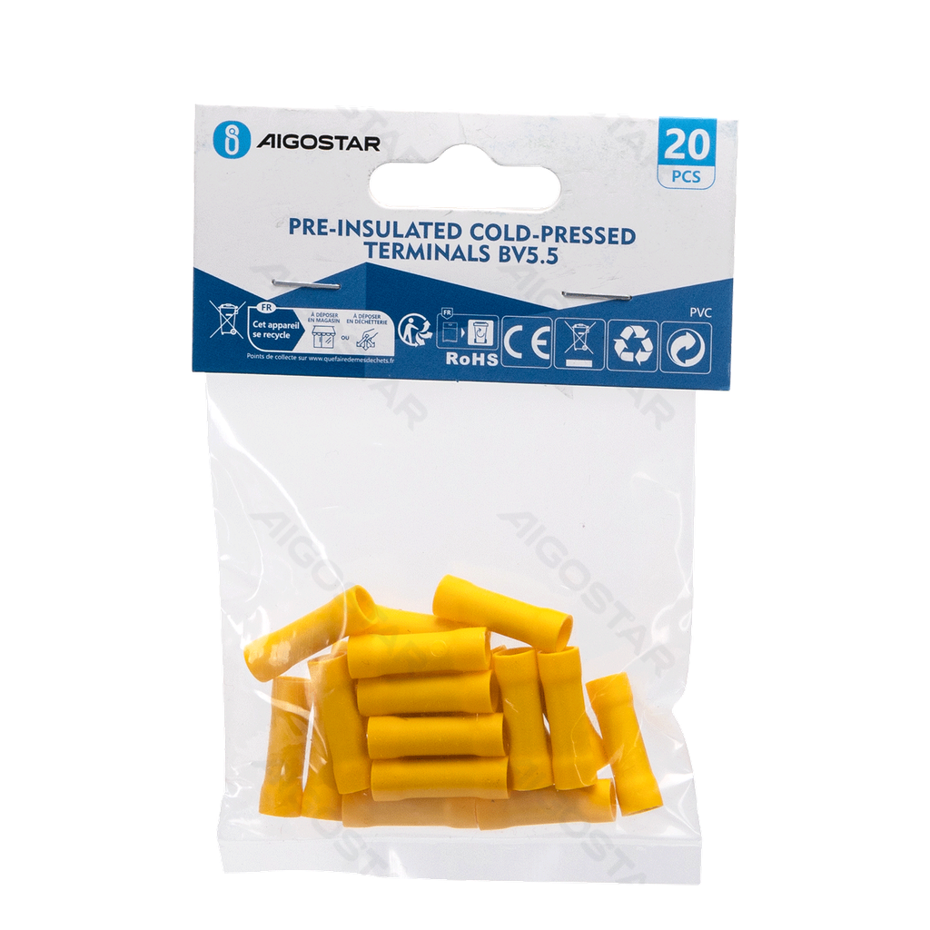 Pre-insulated cold-pressed terminals BV5.5 (20 pcs), yellow