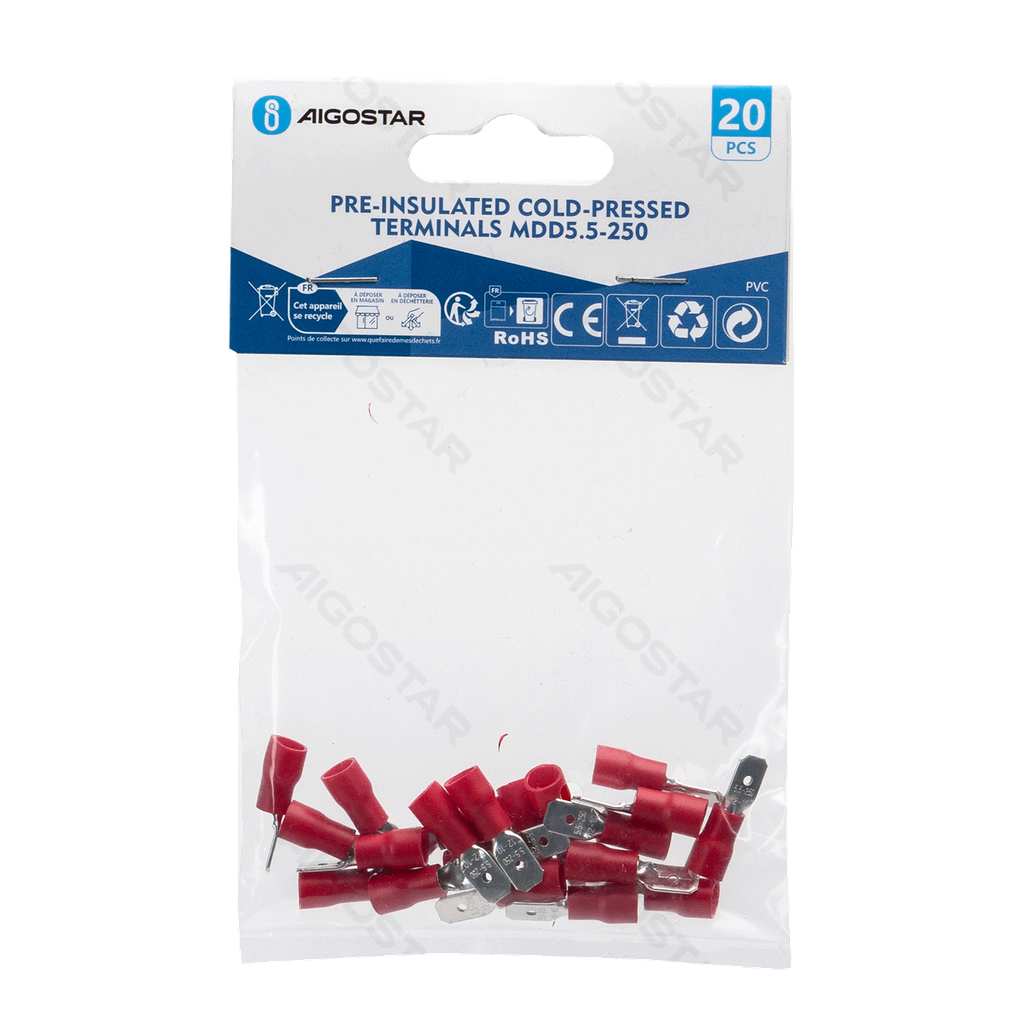 Bornes pré-isolées pressées à froid MDD5.5-250 (20 unités), rouge