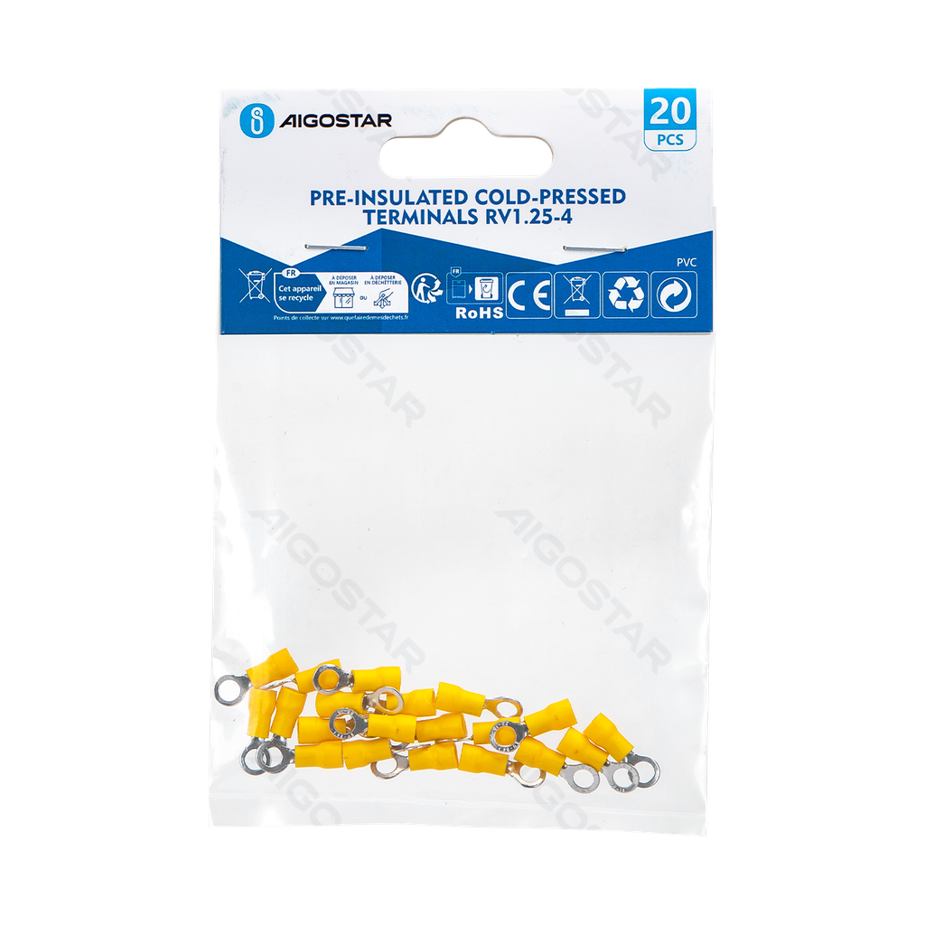[B20104P47] Pre-insulated cold-pressed terminals RV1.25-4 (20 pcs), yellow