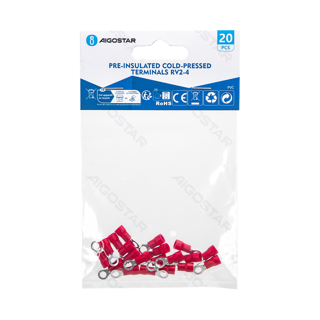 Pre-insulated cold-pressed terminals RV2-4 (20 pcs), red