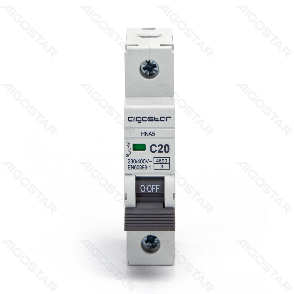 [B20201QDW] Aigostar Miniatuur stroomonderbreker 1P 20A C CURVE Grijs