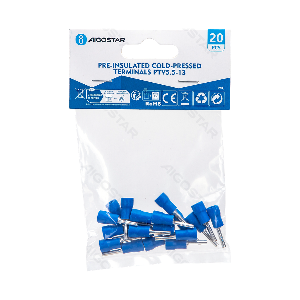 Pre-insulated cold-pressed terminals PTV5.5-13 (20 pcs), blue