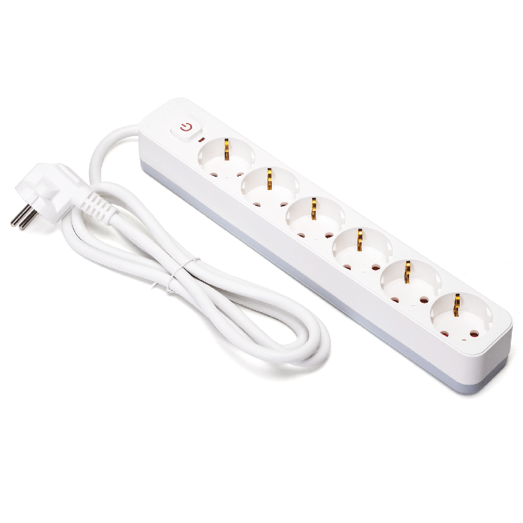 Aigostar L-serie Duitse 6-voudige stekkerdoos met schakelaar 1 5M 3G1 5mm² wit en grijs