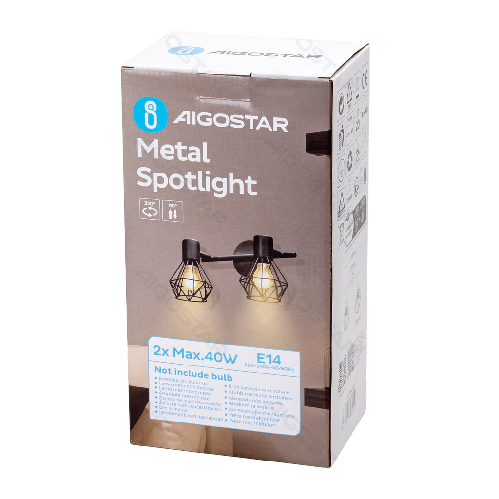 [B10307QE5] Metalen spot met verstelbare hoek en 2 schakelaars