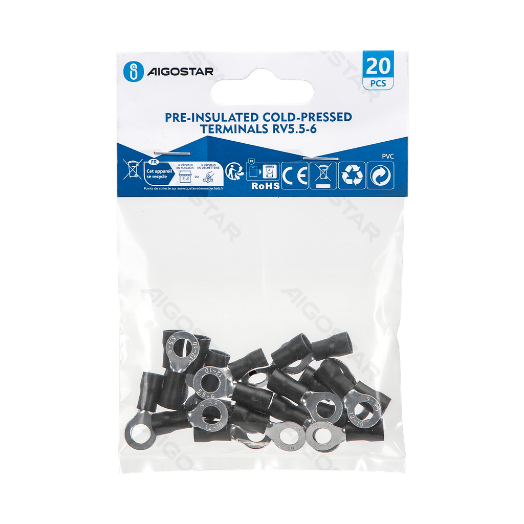 [B20104P4F] Pre-insulated cold-pressed terminals RV5.5-6 (20 pcs), black