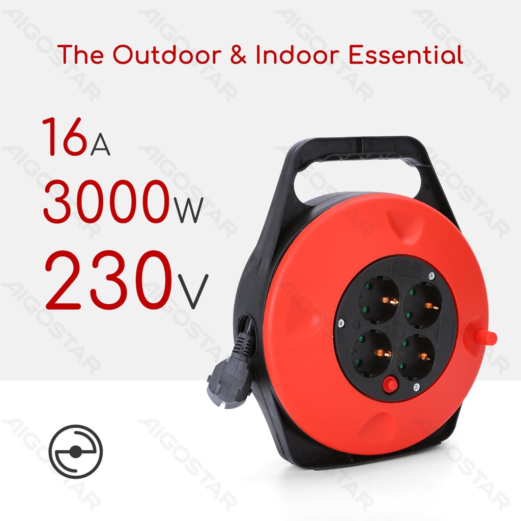 [B20103FNK] German Cable Reel with 4 Sockets 3G1.5㎟ 15M Black