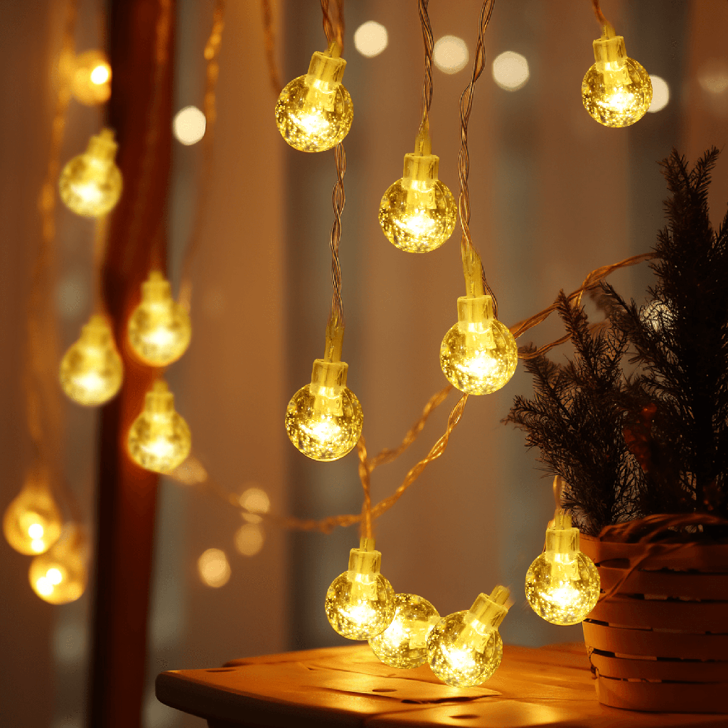 Bande lumineuse à bulles avec pile 3AA Blanc chaud 2.5m IP44 Intérieur/Extérieur