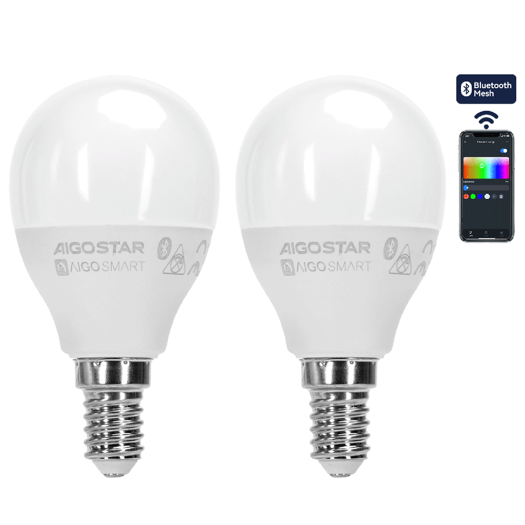 [S10301O31] Bluetooth MESH G45 E14 6.5W RGB+CCT 2pcs mit Fernbedienung