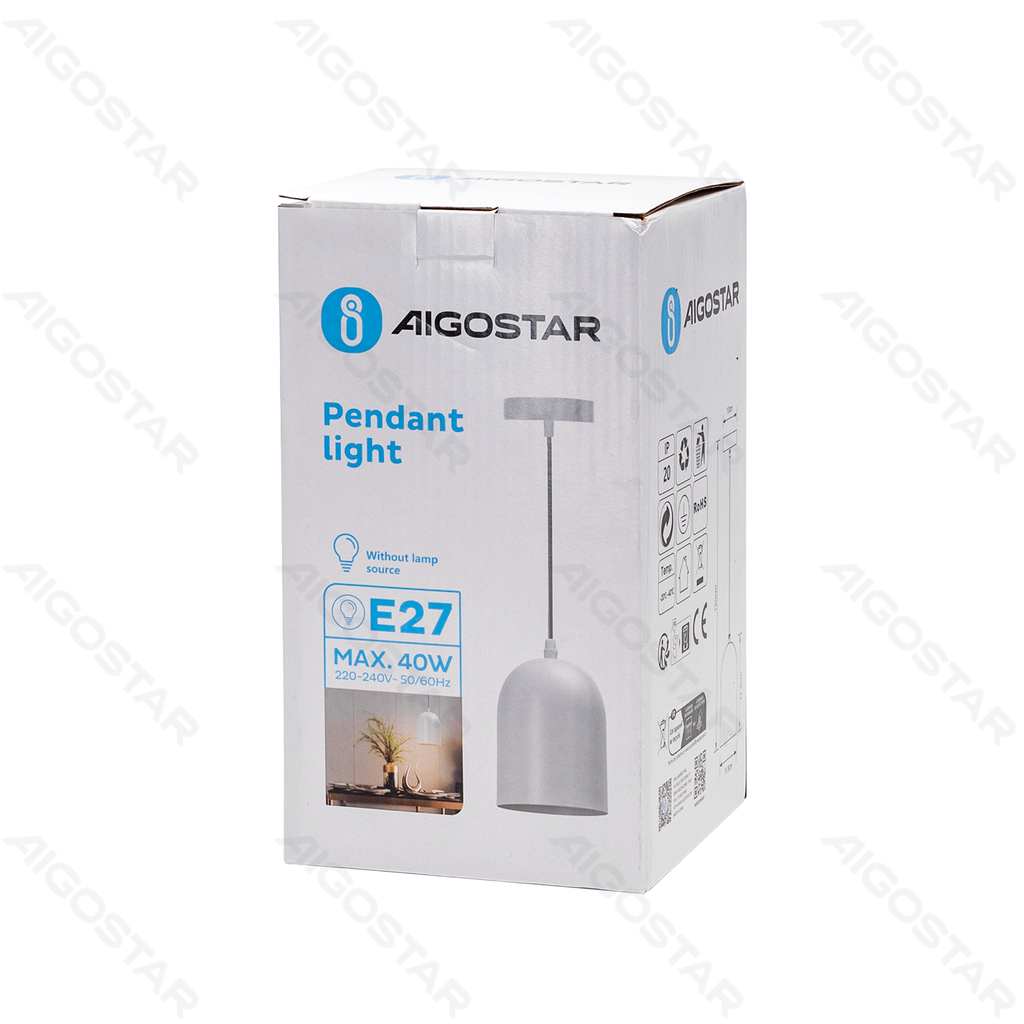 [B10305MO8] IJzeren hanglamp wit (zonder lichtbron) E27