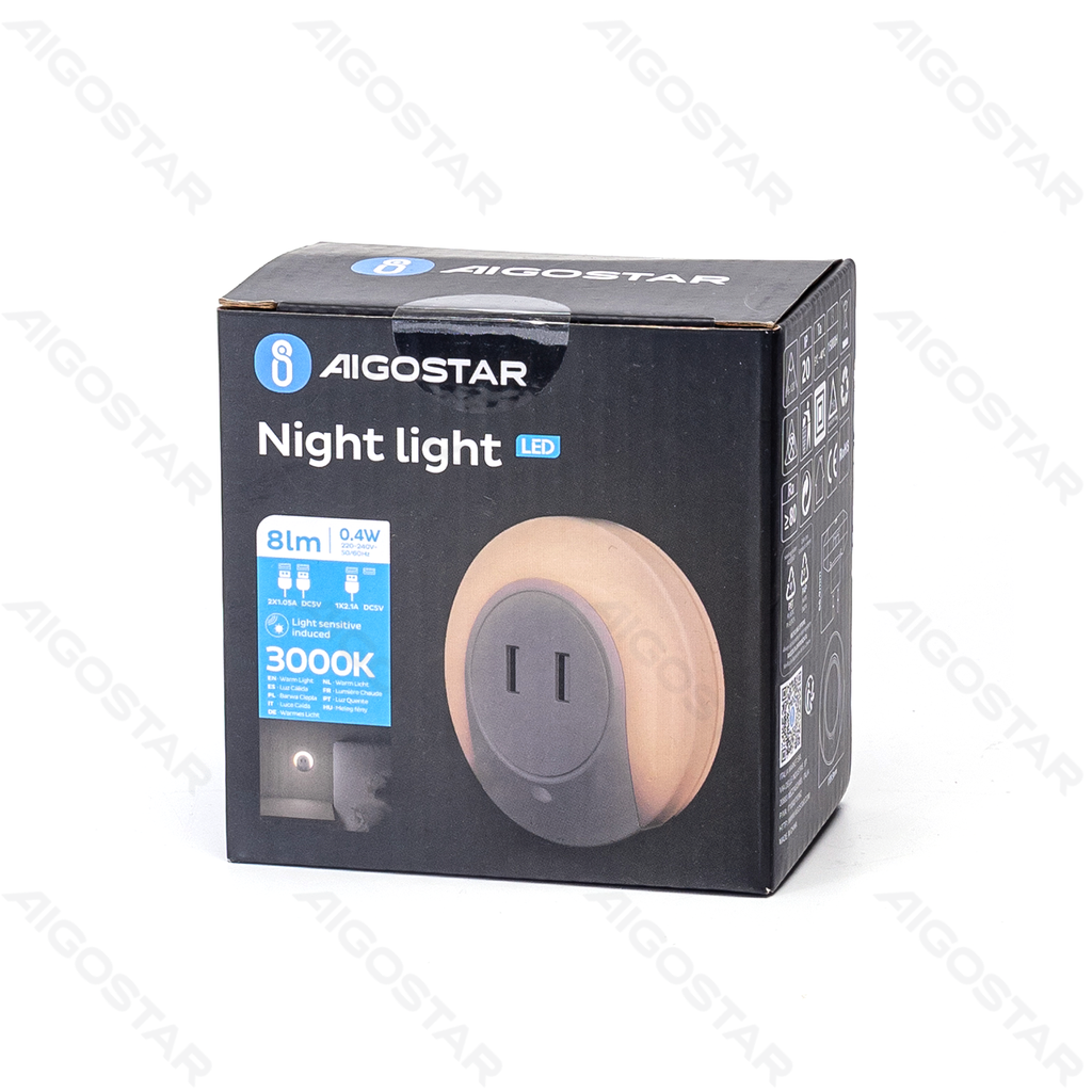 Veilleuse LED avec deux ports de charge USB