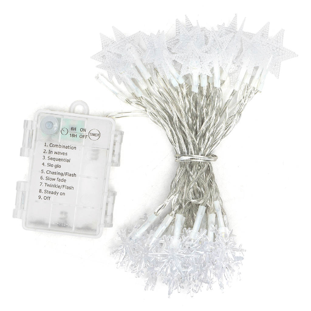 Stersneeuwvlok van platte lichtstroken met 3AA-batterij Koud wit 5m IP44 Binnen/Buiten