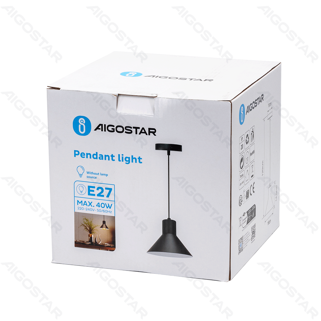 [B10305MO6] IJzeren hanglamp zwart (zonder lichtbron) E27