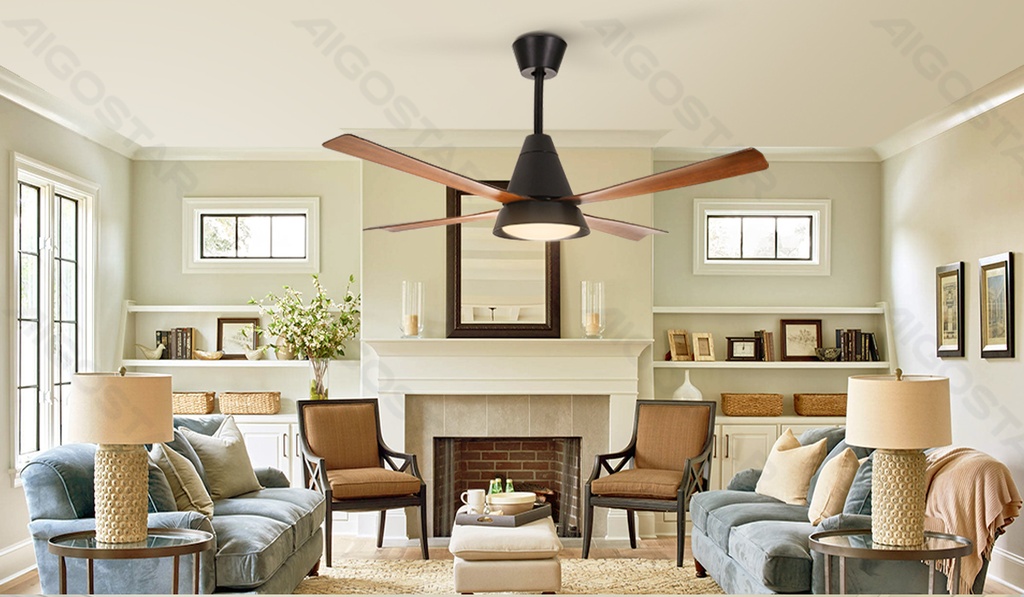 [B10313QG9] Ceiling fan with lamp 52 inch 4 blades 6 speeds black