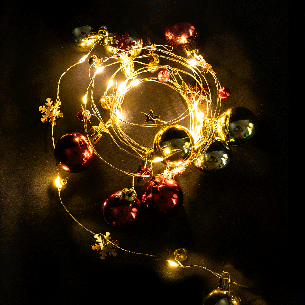 Aigostar 3AA Batterij Lichtsnoer Sterren Ballen Goud+Rood Warm Wit 2m IP44 Binnen/Buiten