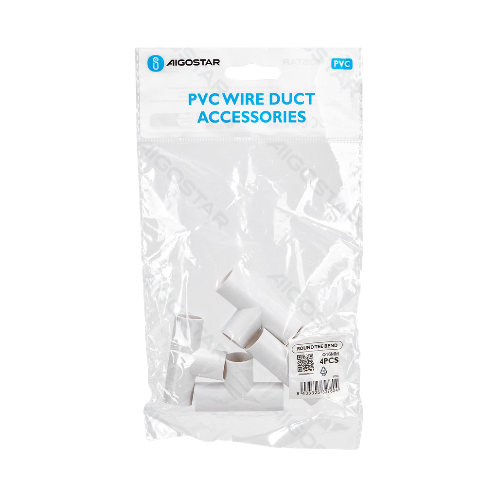 [B20104OD2] PVC Round Wire Channel T-piece Bend White 16mm 4ST