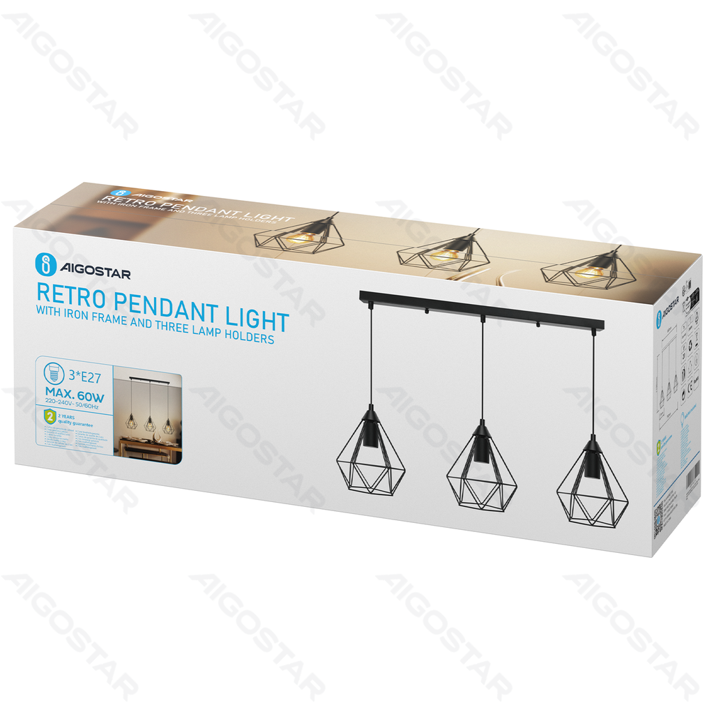 [B10305A4E] IJzeren Hanglamp (Zonder Lichtbron) E27*3