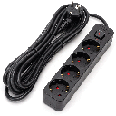 Aigostar L-serie Duitse 4-voudige stekkerdoos met schakelaar 5M 3G1 5mm² zwart