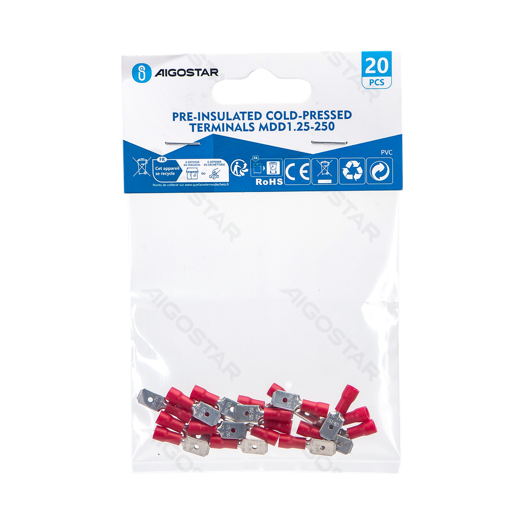 [B20104P53] Bornes pré-isolées pressées à froid  MDD1.25-250 (20 unités), rouge