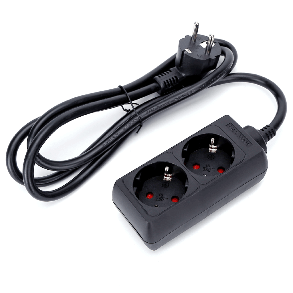 [B20103QIP] Aigostar Duitse 2-voudige stekkerdoos zonder schakelaar 1.5M 3G1.5mm² zwart