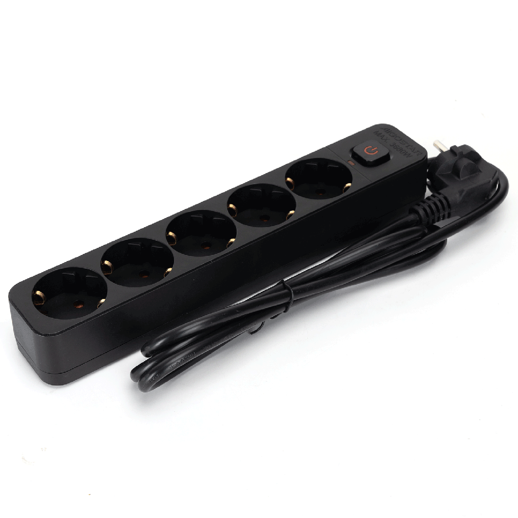 [B20103BX9] Aigostar L-serie Duitse 5-voudige stekkerdoos met schakelaar 1 5M 3G1 5mm² zwart