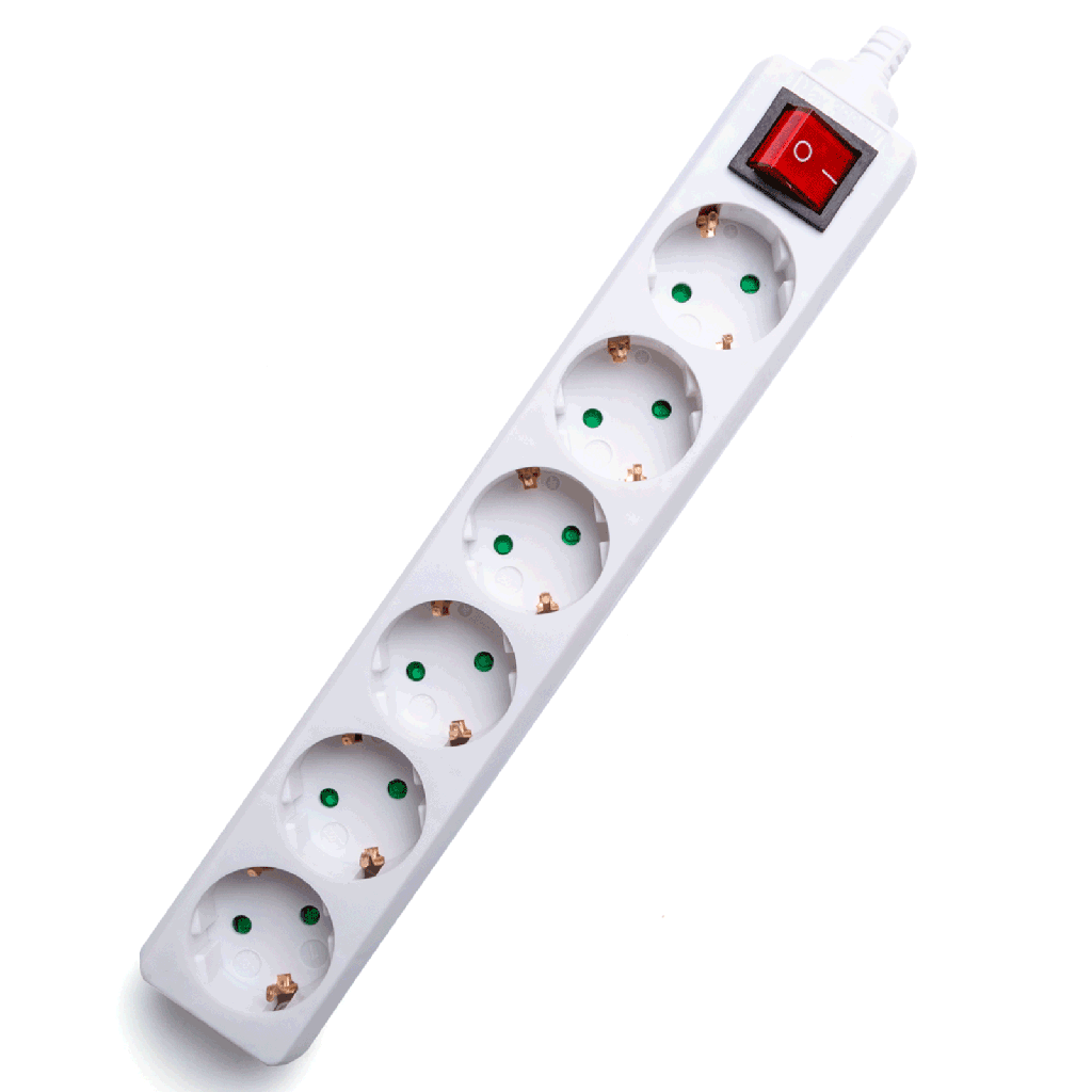 [B20103NEN] Prise allemande à 6 voies sans câble et avec interrupteur blanc