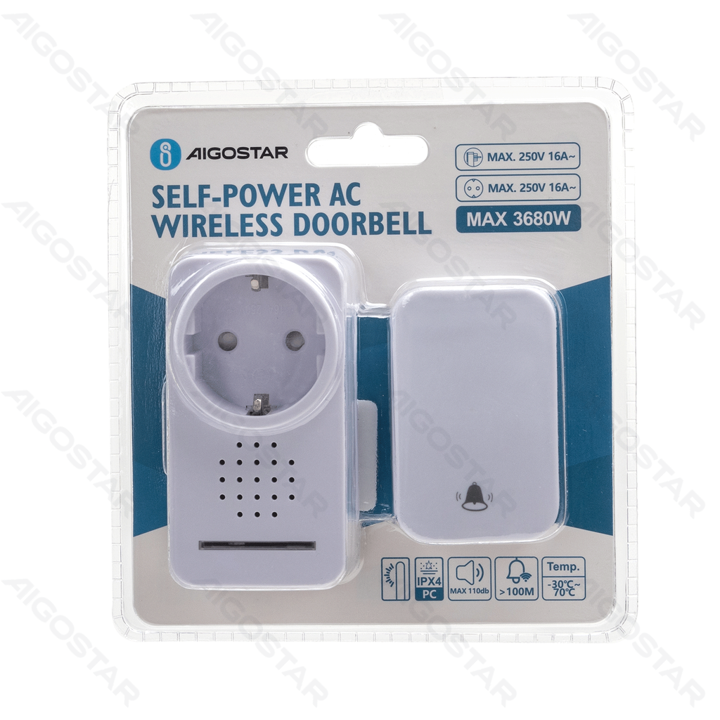 [B201053L7] AC self-generating wireless doorbell with German outlet