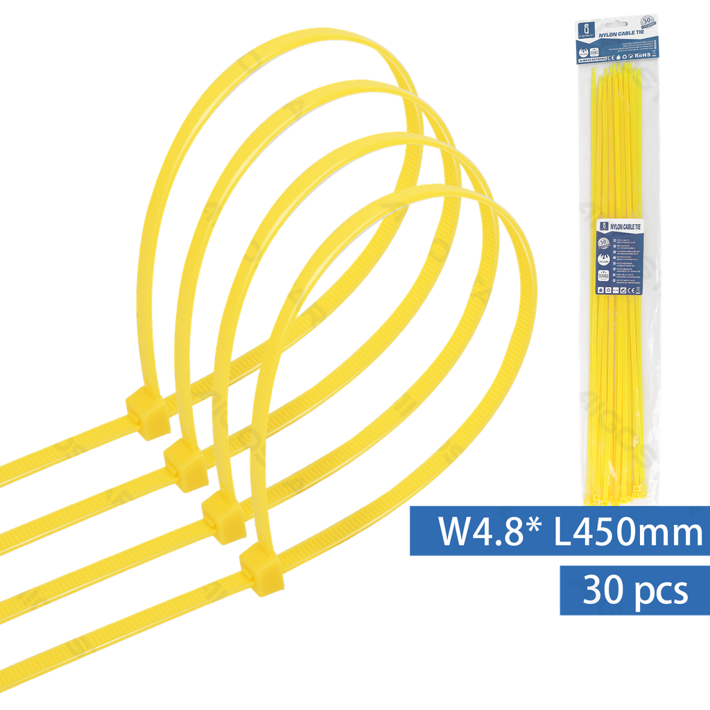 [B20104LQU] Nylon Kabelbinders (30st) W4.8*L450mm Geel