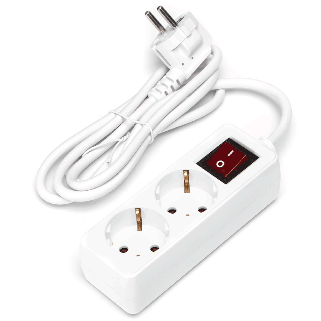 Aigostar Duitse 2-voudige stekkerdoos met schakelaar 1.5M 3G1.0mm² wit