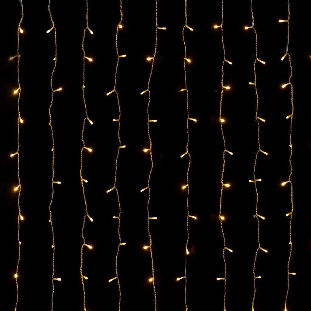 [B103031O2] Vorhang aus flachen Niederspannungs-Lichtstreifen Warmweiß 2m*2m 10 Streifen IP44 Innen/Außen