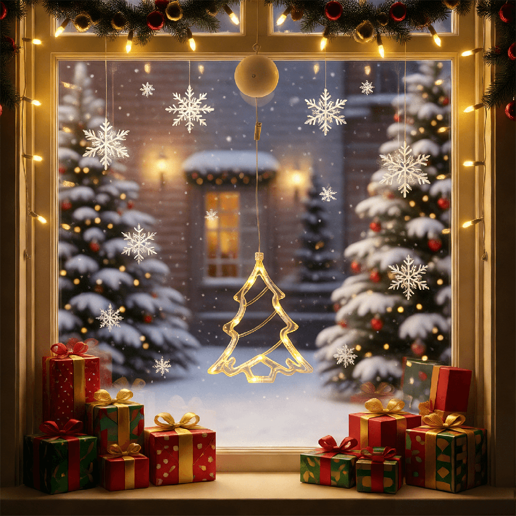 [B10303K5Q] Pendentif en forme de sapin de Noël fonctionnant sur piles avec ventouse Blanc chaud IP20 Intérieur