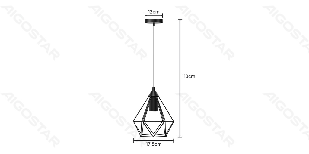 [B10305A4B] IJzeren Hanglamp (Zonder Lichtbron) Zwart E27