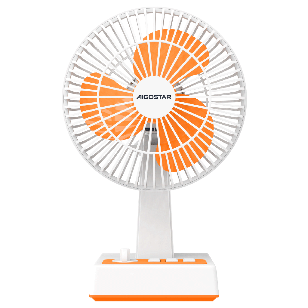 [B301013KU] Tragbarer Tischventilator 8 Zoll 3 Flügel 3 Geschwindigkeiten ohne Batterie weiß&Orange